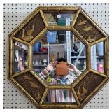 Vtg Faux Bamboo Chinoiserie Octagonal Wall Mirror