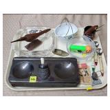 MCM Argus Ashtray, Coal Carved Inkwell Stand,