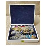 White Jewelry Box w/ Costume Rings, Necklaces,