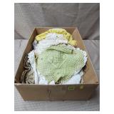 Box Lot of Assorted Dolies & Linens