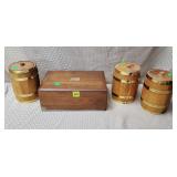 Vintage Wood Humidor Box & 3 Tobacco Wood Jars