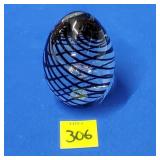 Art Glass Black Egg Swirl Paperweight