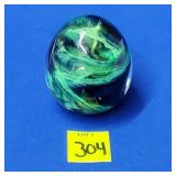 Art Glass Green Swirl Egg Paperweight