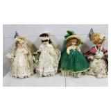Lot of 4 Porcelain Dolls w/ Handmade Dresses