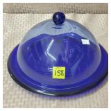 Cobalt Blue Glass Cloche Dome Fotted Cheese Dish