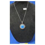 German Silver Blue Onyx Pendant & Necklace