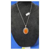 German Silver Red Onyx Pendant & Necklace