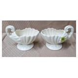 (2) Haeger White Paint Glazed Seashell Planters
