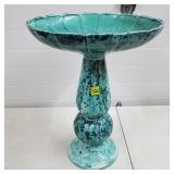 Green Painted Holland Mold Ceramic Bird Bath as is