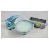 (3) Blue Haeger Planters & Center Piece