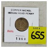 1860 Indian Head Penny, Pre Civil War