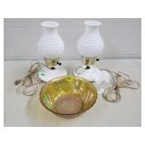 Milk Glass Hobnail Lamps, Small Vase, Carnival
