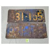(2) Metal 1929 Penna License Plates