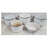 Lot of Vtg White Enamelware Stock Pots & Bowl