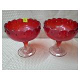 Lot of 2 Indiana Glass Ruby Red Teardop Compote