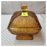 Jeannette Glass Amber Acorn & Oak Leaf Candy Dish