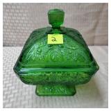 Jeannette Glass Green Acorn & Oak Leaf Candy Dish