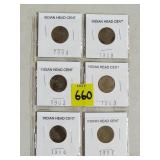 Lot of (6) Indian Heat Cents, 1899-1907