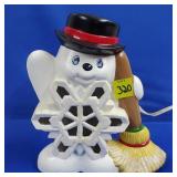 Vtg Ceramic Snowman Light Up Decoration