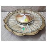 Mid Century Glass Lazy Suzan Relish Server w/