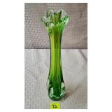 Vintage Green Art Glass Bud Vase, 9 1/2" H