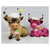 Lot of 2 Vtg Flocked Bull Coin Banks
