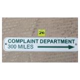 Cast Iron Complaint Dept 300 Miles Plaque