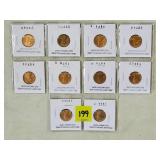 Lot of (10) Brilliant Unc. Wheat & Lincoln Pennies