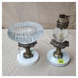 Japan Crystal & Marble Base Lighter & Ashtray