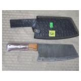 Damascus Steel Knife w/ Leather Sheath