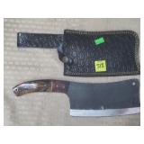 Damascus Steel Cleaver w/ Leather Sheath