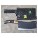 Damascus Steel Cleaver w/ Leather Sheath