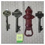 Lot of Cast Iron Ford, Chevy, Harley Keys &