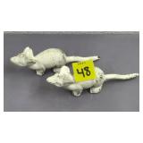 Lot of 2 Cast Iron White Mouse Figurines