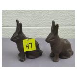 Lot of 2 Cast Iron Bronze Finished Bunny Figurine