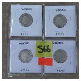 Lot of (4) V Nickels - 1897-1907