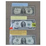 1976 $2 Bicentential Note, 1963B $1 Barr Note,