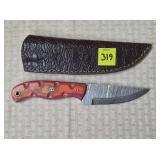 Damascus Steel Knife Pink & Orange Wood Handle