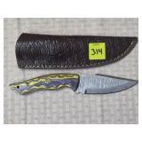 Damascus Steel Knife w/ Purple & Yellow Wavey