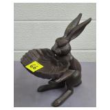 Cast Iron Bronze Finished Bunny Holding Shell Tray