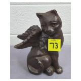 Cast Iron Bronze Finished Cat w/ Wings Statue