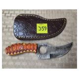 Damascus Steel Skinner Knife w/ Leather Sheath