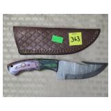 Damascus Steel Knife w/ Leather Sheath
