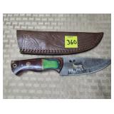 Damascus Steel Hunting w/ Elk Cutout Knife