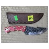 Damascus Dragonscale Steel Knife w/ Leather Sheath