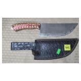 Damascus Steel Cleaver Knife w/ Leather Sheath