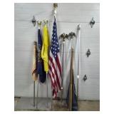 Large Lot of Assorted American Flags, Flag Poles,