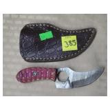 Damascus Steel Skinner Knife w/ Leather Sheath