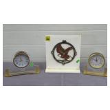 Bald Eagle Marble Plated Mantle Clock & 2 Quartz
