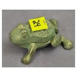 Cast Iron Green Finished Frog Trinket Box